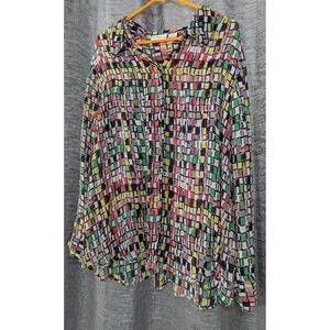 Liz Claiborne Multi Color Long Sleeve Button Down‎ Blouse Women's Plus Size 1X